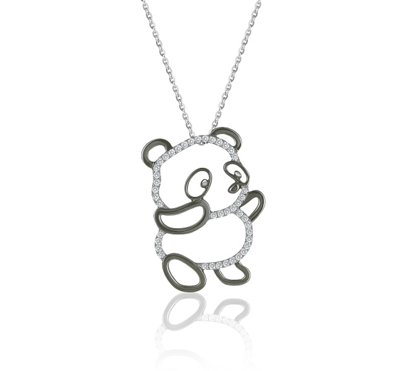 Mom Panda (Full diamond version) - 18K White Gold and Diamond Pendants