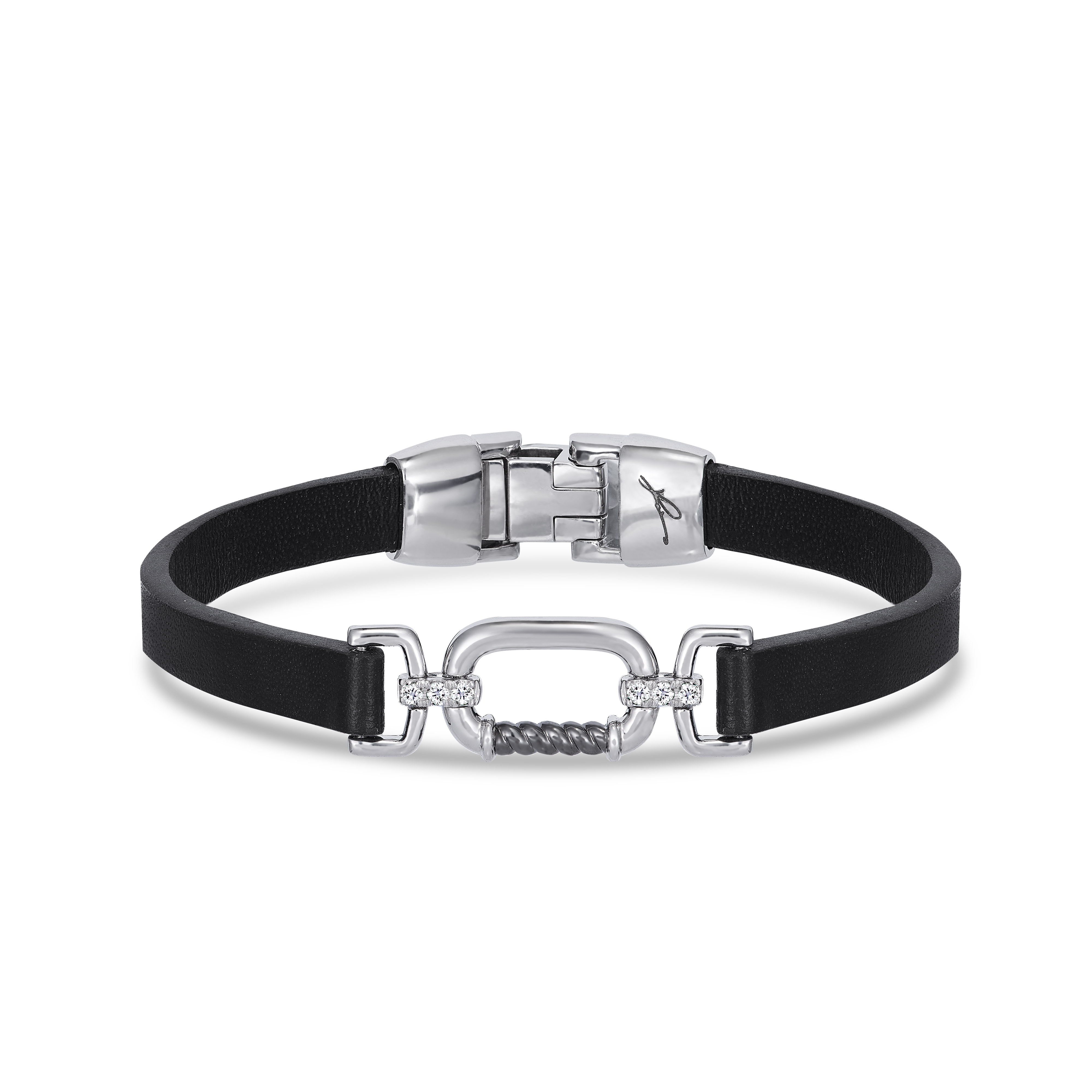 CORE - 18K White and Rhodium Black Gold Leather Bracelet