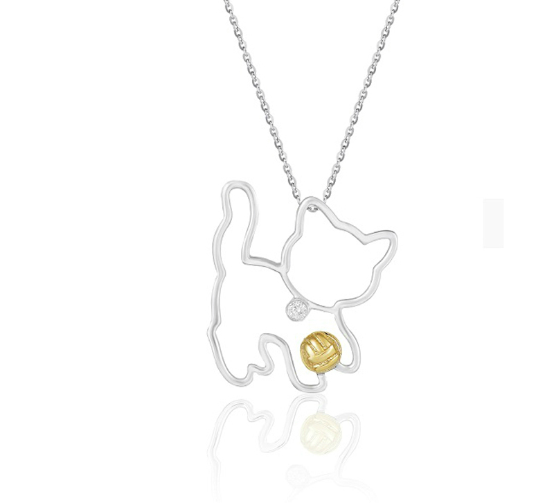 Mom Cat (Single diamond version) - 18K White Gold, Yellow Gold and Diamond Pendants