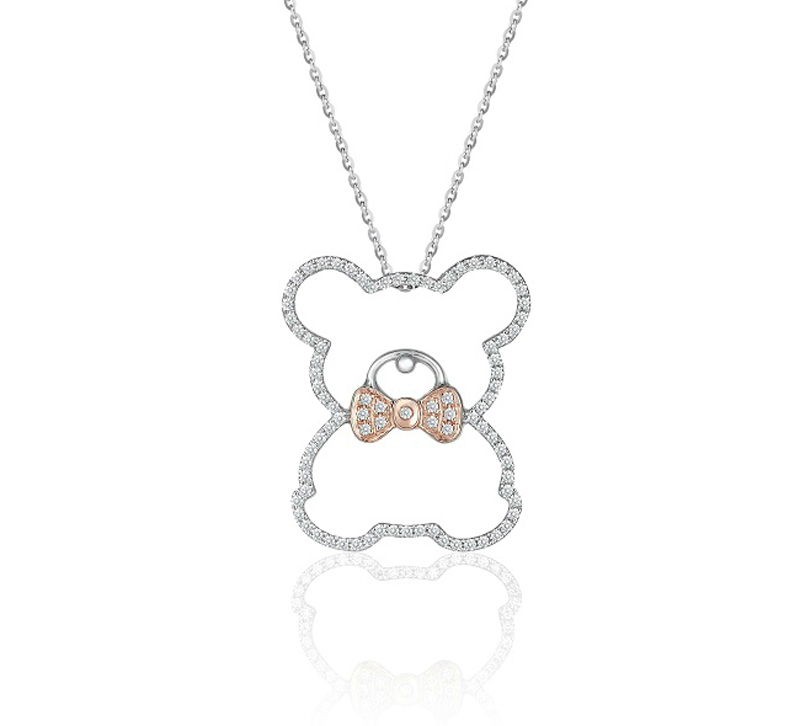 Mom Bear (Full diamond version) - 18K White Gold, Rose Gold and Diamond Pendants