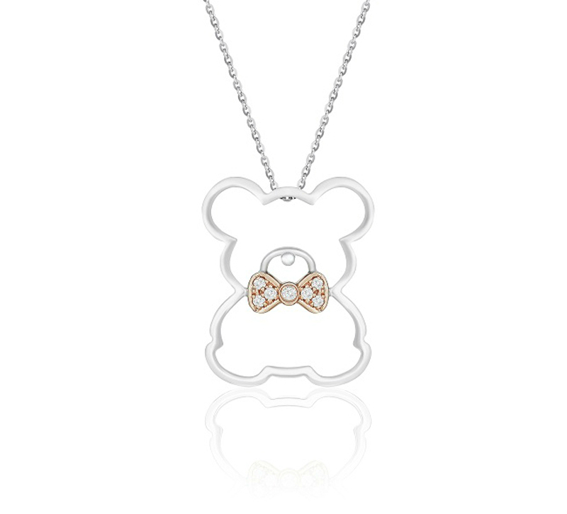 Mom Bear (Single diamond version) - 18K White Gold, Rose Gold and Diamond Pendants