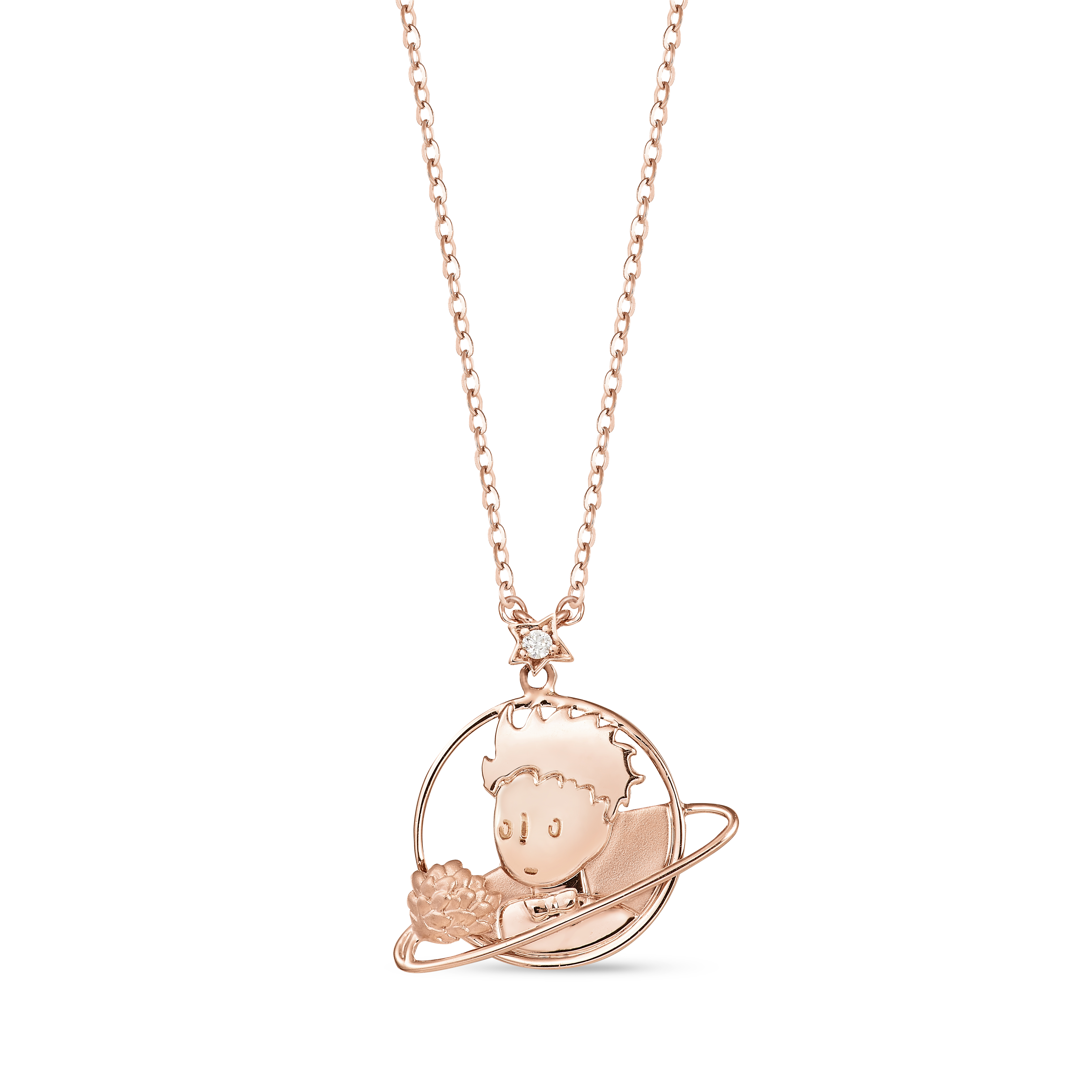 18K Rose Gold Diamond Necklace - Le Petit Prince and Rose