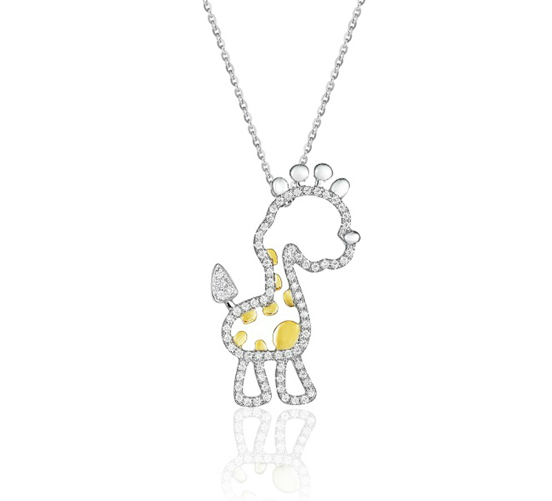 Mom Giraffe (Full diamond version) - 18K White Gold and Diamond Pendants