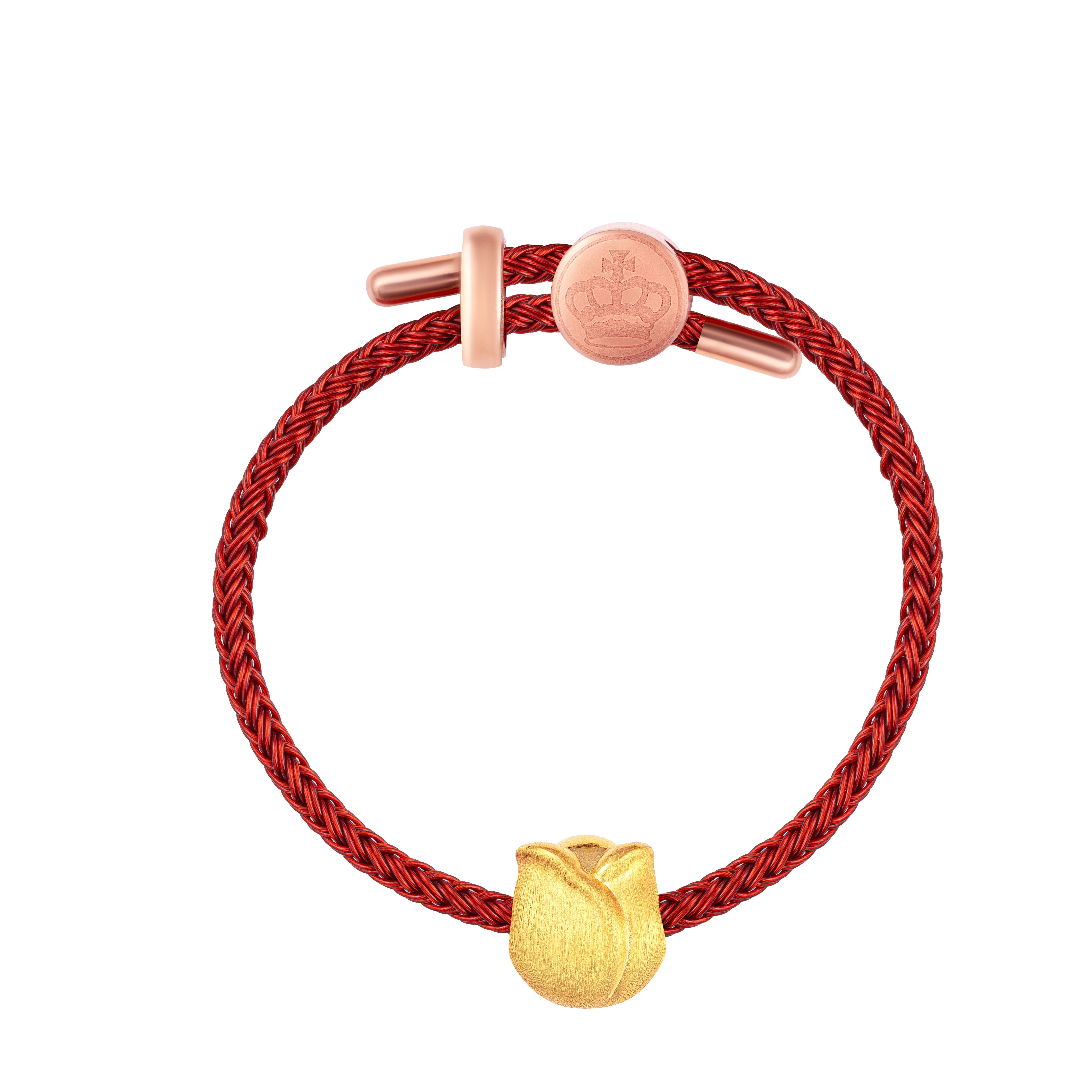 Tulip Shaped Fine Gold Charm with Leather Bracelet