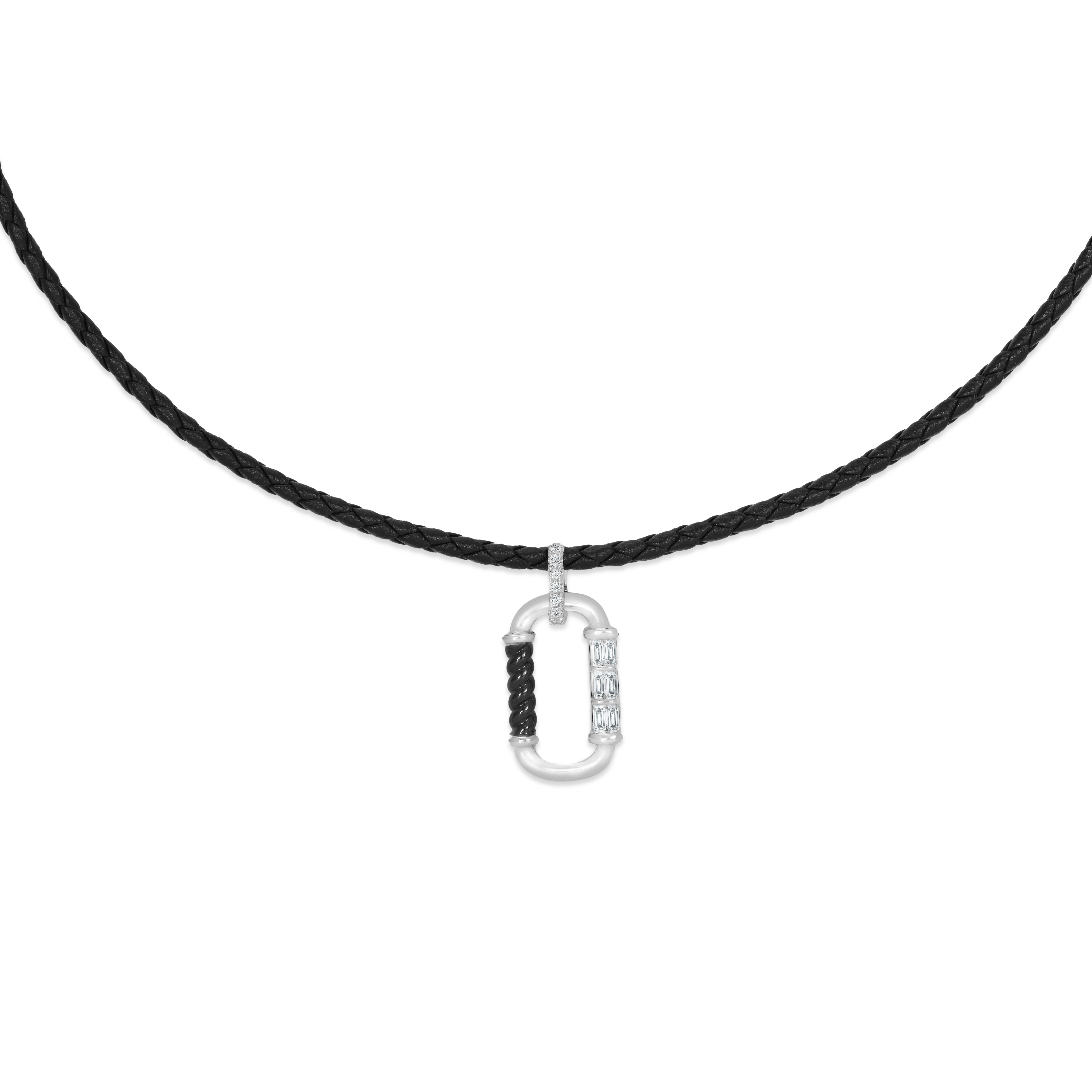 CORE - 18K White and Rhodium Black Gold Leather Necklace with Diamonds